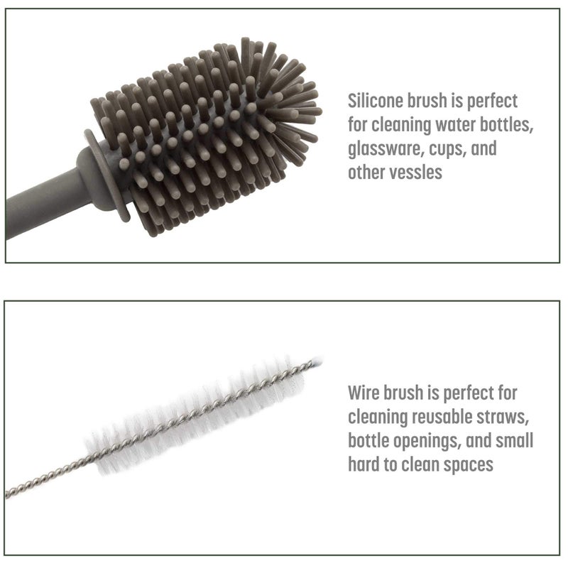 Goodful Reusable Bottle and Straw Cleaning 2-Piece Brush Set, Scratch Free Silicone Bottle Cleaner and Bristle Wire Straw Cleaner, Dishwasher Safe, Gray - Image 3